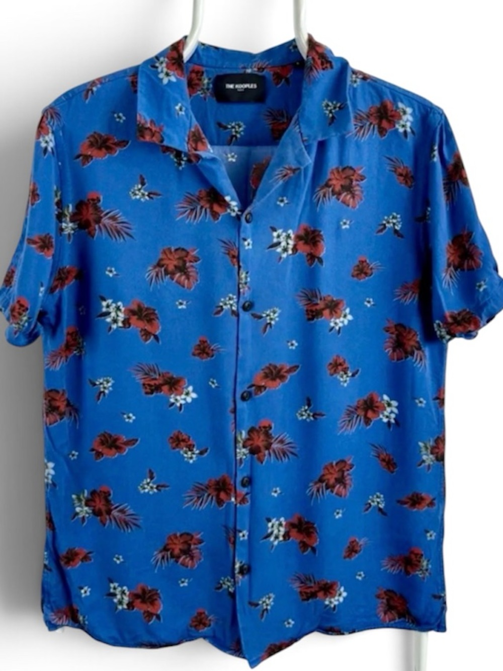 The Kooples Royal Blue Short-Sleeve Floral Button-Up Shirt (PM100226)